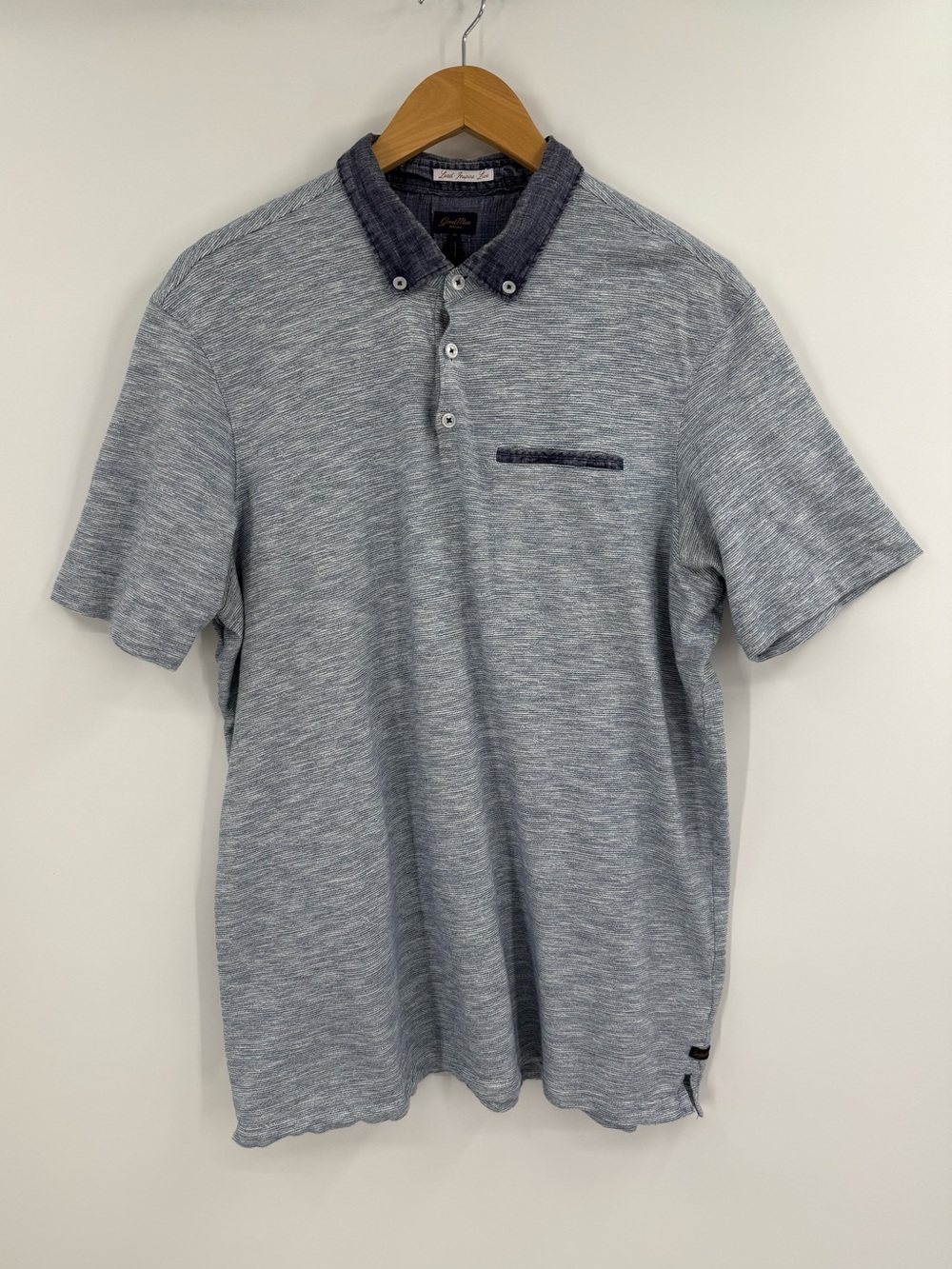 Good Man Brand Mens Cotton Chambray Button Down Collar Polo | Blue | XL